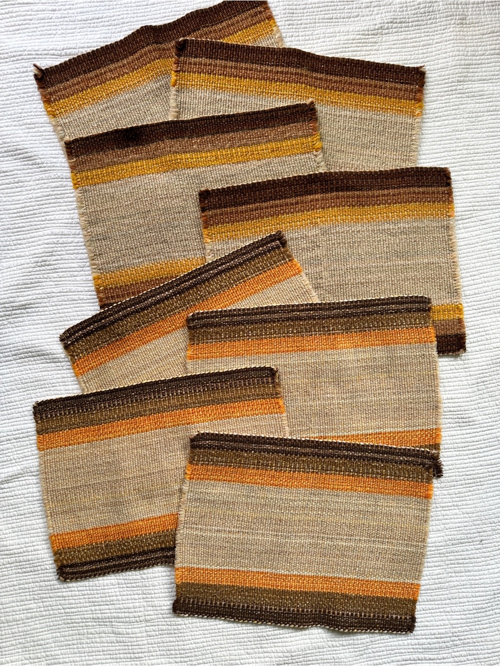 8 Vintage 70s Woven Placemat Brown Beige Orange Mustard Retro Mid-Century Modern